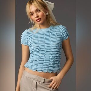 By Anthropologie Ruched Baby Tee Color Sky Women’s Size L